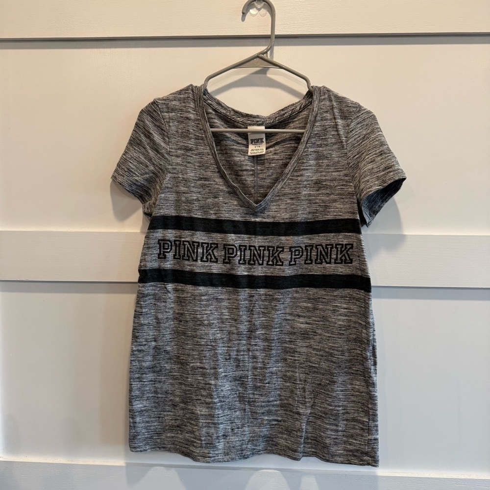 Victoria's Secret Gray and Black V-Neck Tee